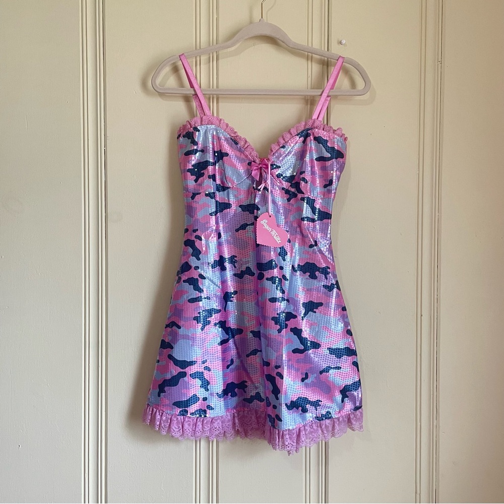 Sugar Thrillz Snowflake cadet camo sequin dress